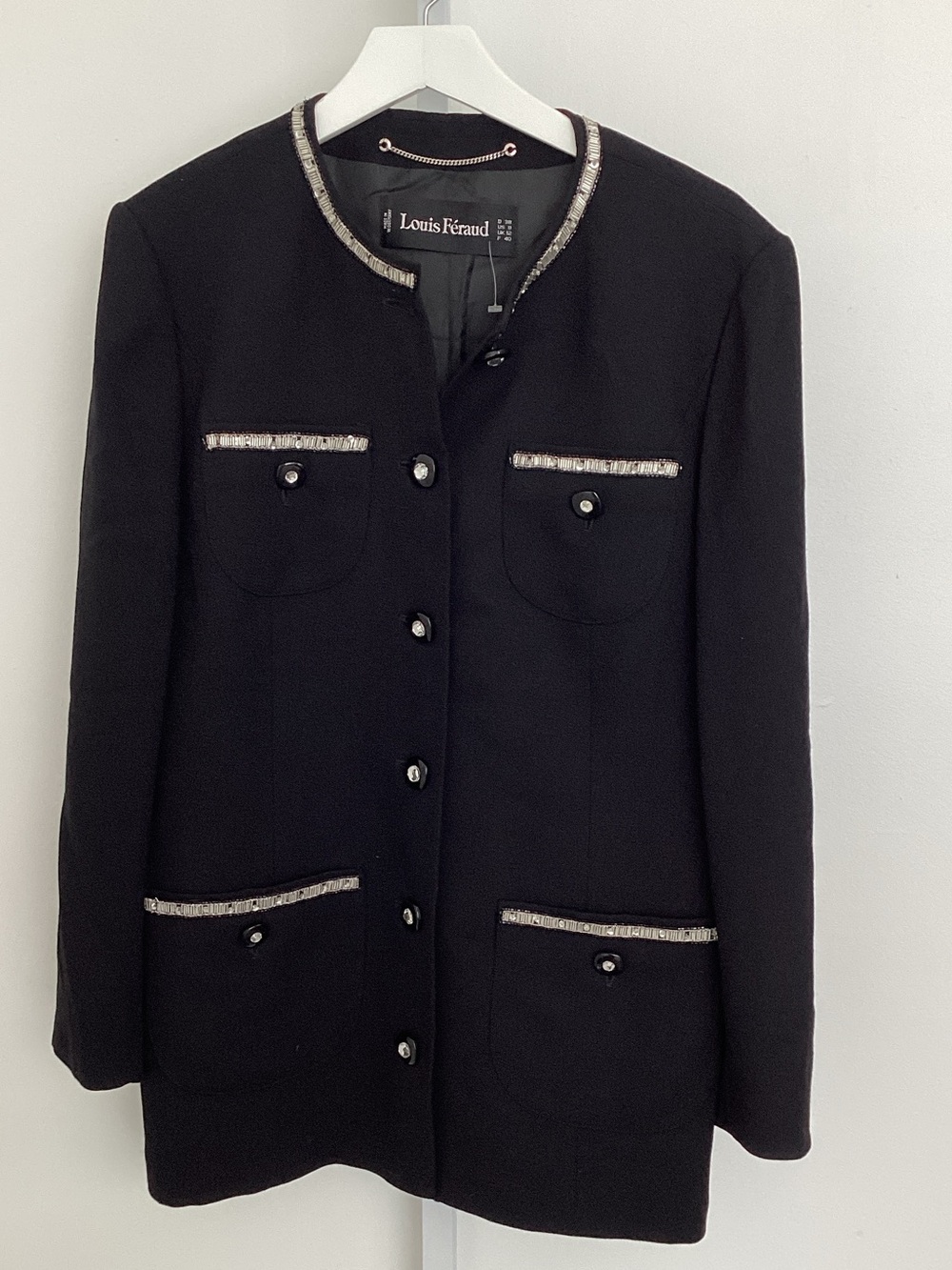 Louis Feraud Black Wool Jacket with Metallic Trim